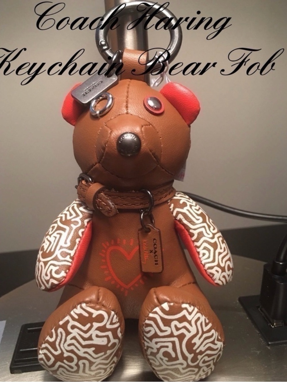 Coach Keith Haring Bear Rare Bag Charm Fob Red Brown Keychain